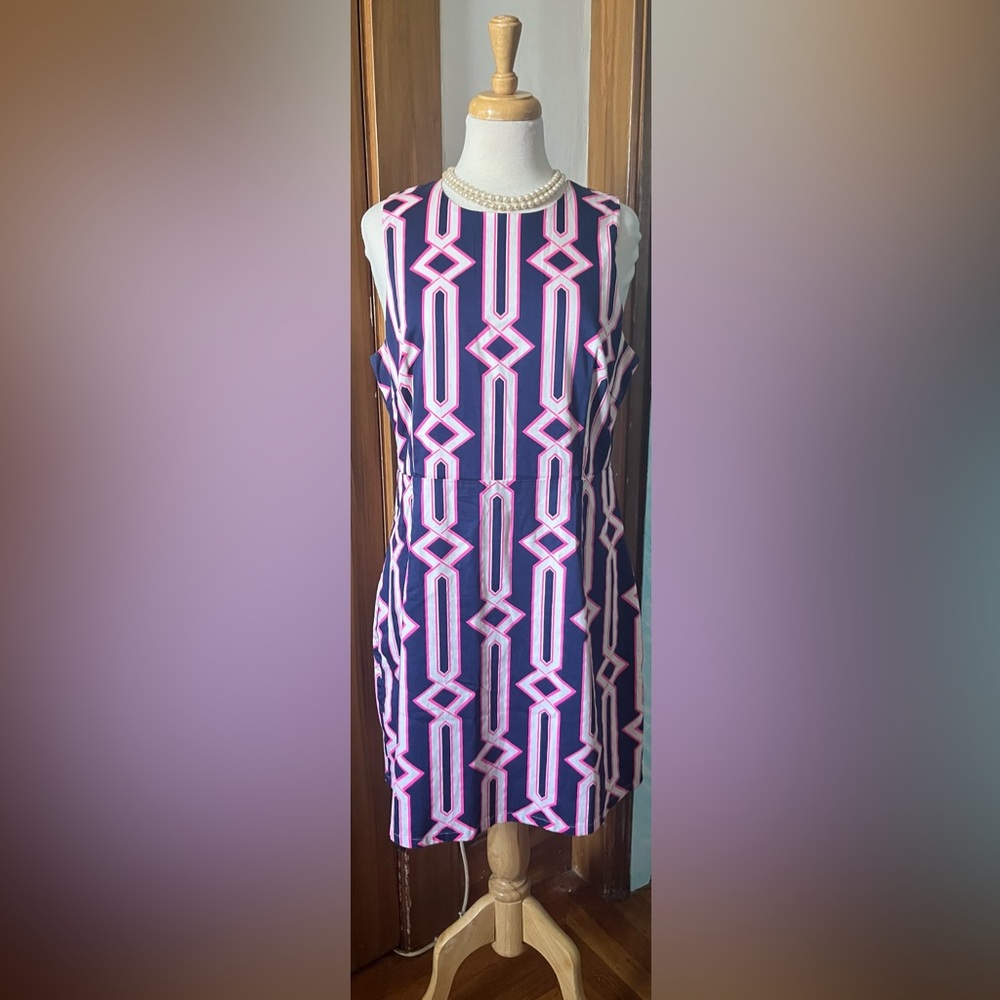 JB by Julie Brown Pink and Blue Geometric Midi Dress